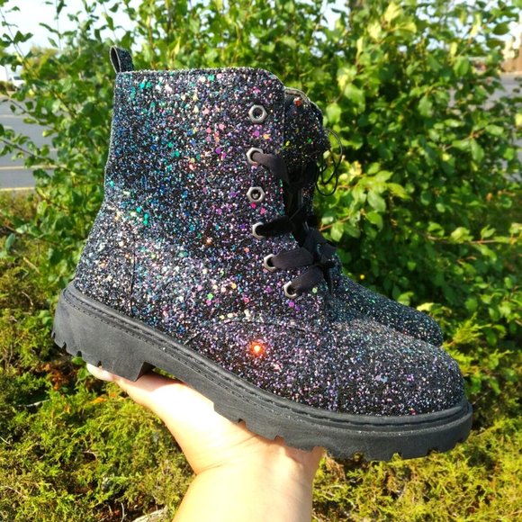 black sparkle combat boots